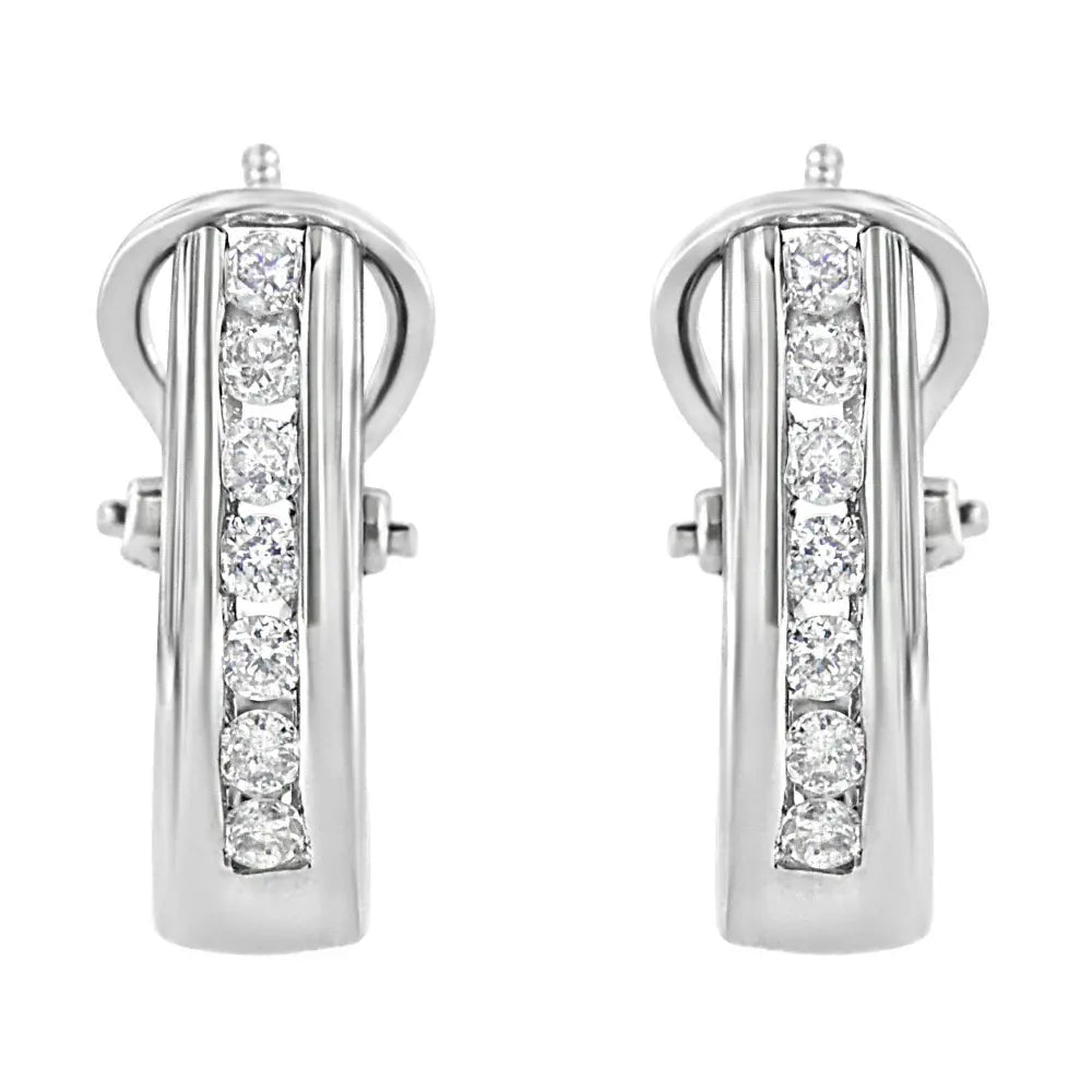 .925 Sterling Silver Channel Set 1/2 Cttw Lab Grown Round Diamond Omega Back Huggy Hoop Earrings (F-G Color, SI1-SI2 Clarity) - Bijoux-NYC Direct