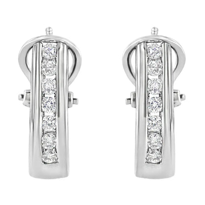 .925 Sterling Silver Channel Set 1/2 Cttw Lab Grown Round Diamond Omega Back Huggy Hoop Earrings (F-G Color, SI1-SI2 Clarity) - Bijoux-NYC Direct