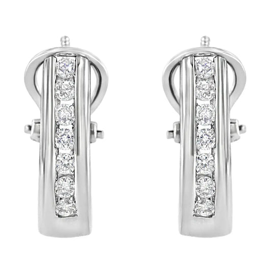 .925 Sterling Silver Channel Set 1/2 Cttw Lab Grown Round Diamond Omega Back Huggy Hoop Earrings (F-G Color, SI1-SI2 Clarity) - Bijoux-NYC Direct