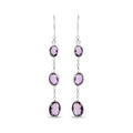 Sterling silver checkerboard oval amethyst 2 inch triple drop earrings bijoux-nyc direct