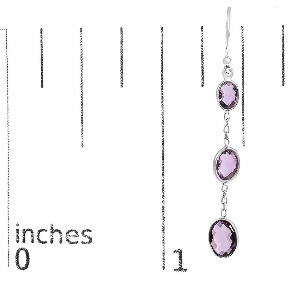 .925 sterling silver checkerboard cut oval purple amethyst 2’’ inch drop and dangle earrings earrings/earrings/dangle handcrafted