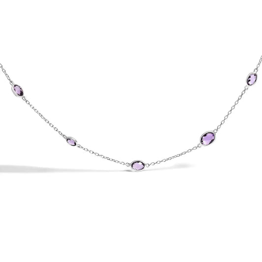.925 sterling silver checkerboard cut purple amethyst bezel station necklace 22’’ inches necklaces/non pendant/station handcrafted