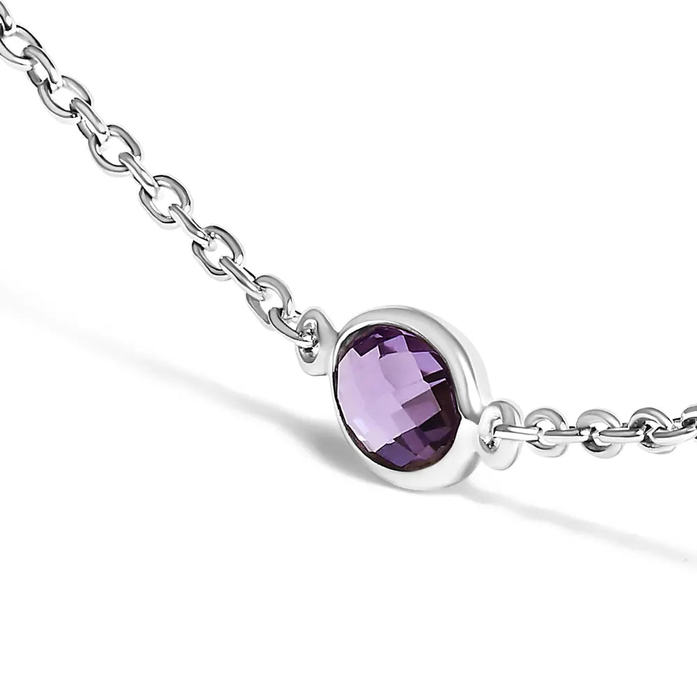 .925 sterling silver checkerboard cut purple amethyst bezel station necklace 22’’ inches necklaces/non pendant/station handcrafted