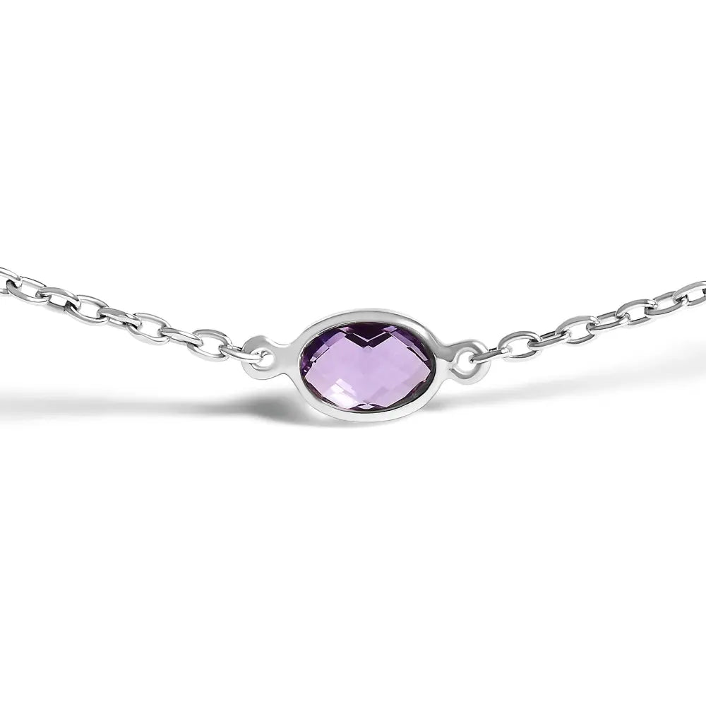 .925 sterling silver checkerboard cut purple amethyst bezel station necklace 22’’ inches necklaces/non pendant/station handcrafted