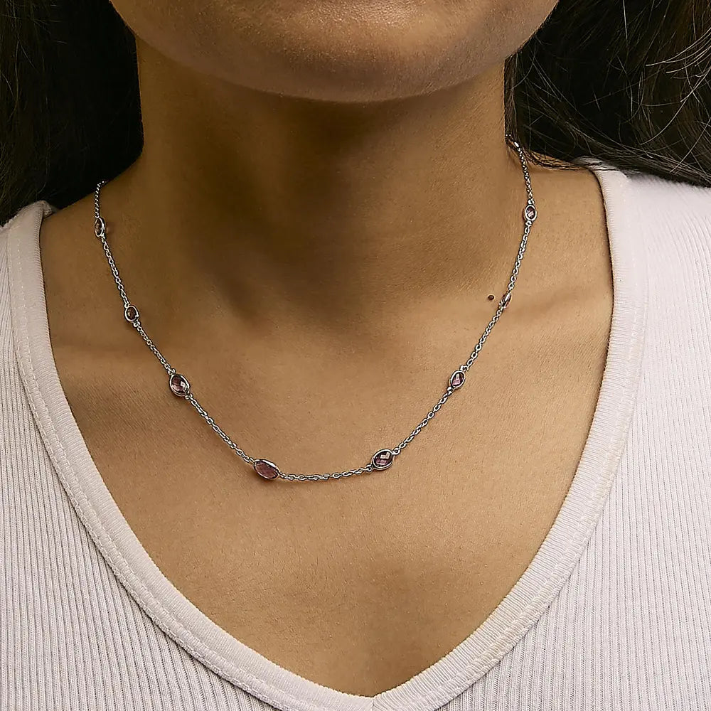 .925 sterling silver checkerboard cut purple amethyst bezel station necklace 22’’ inches necklaces/non pendant/station handcrafted