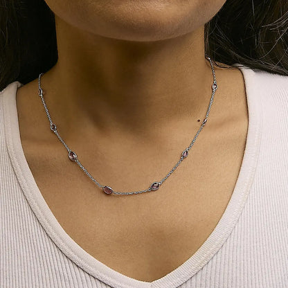 .925 sterling silver checkerboard cut purple amethyst bezel station necklace 22’’ inches necklaces/non pendant/station handcrafted