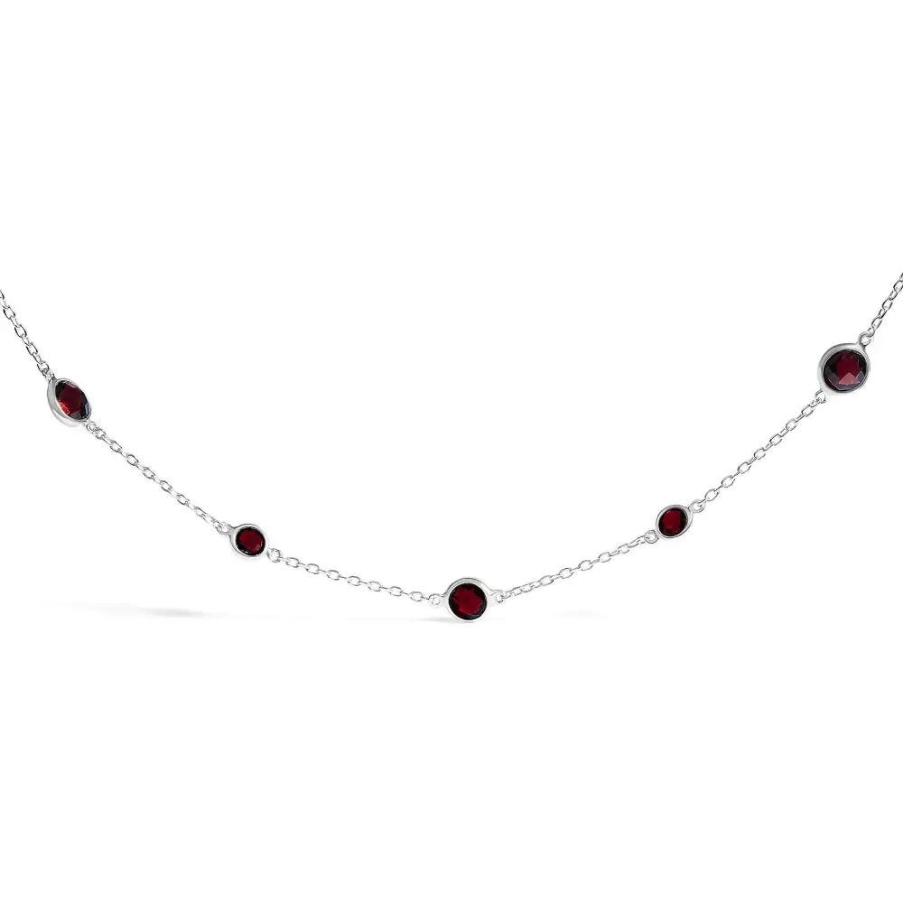 Sterling silver checkerboard red garnet bezel station necklace 22 inch bijoux-nyc direct