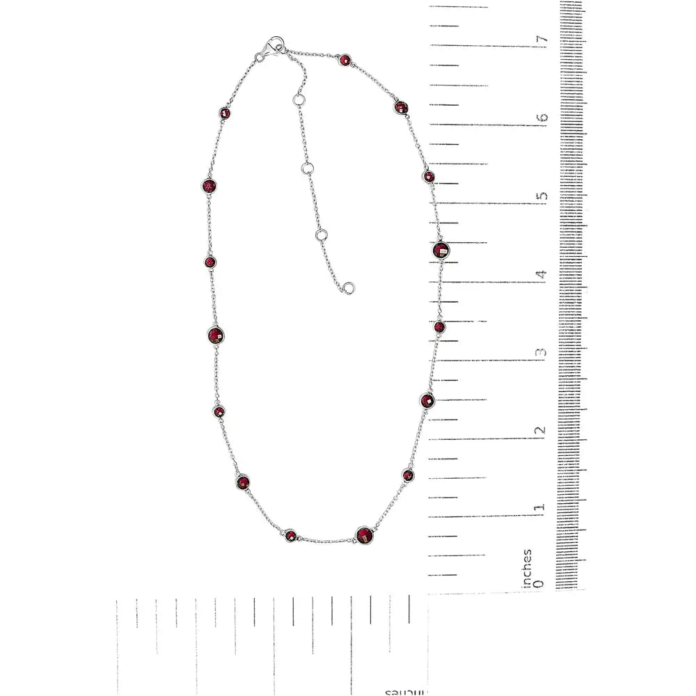 Sterling silver checkerboard red garnet bezel station necklace 22 inch bijoux-nyc direct