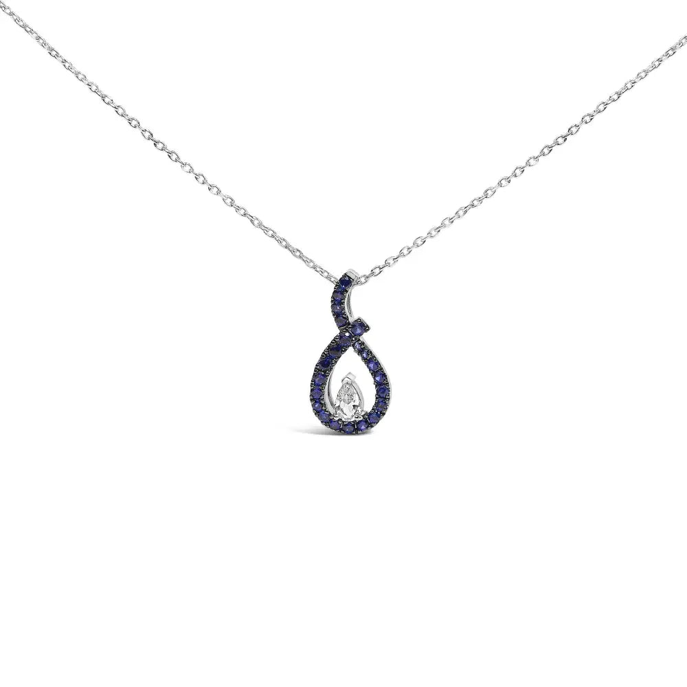Sterling silver created blue and white sapphire teardrop necklace 18 bijoux-nyc direct
