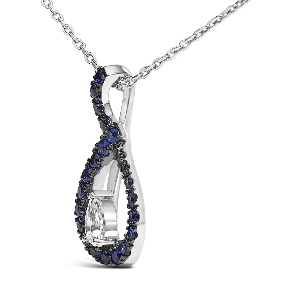 Sterling silver created blue and white sapphire teardrop necklace 18 bijoux-nyc direct
