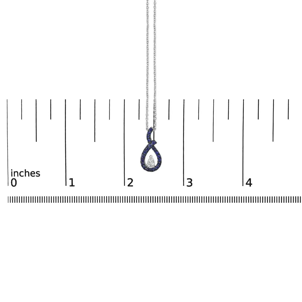Sterling silver created blue and white sapphire teardrop necklace 18 bijoux-nyc direct