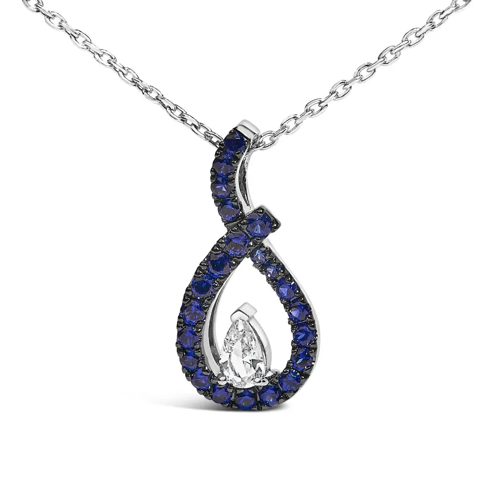 Sterling silver created blue and white sapphire teardrop necklace 18 bijoux-nyc direct
