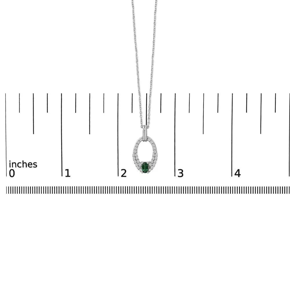 Sterling silver created emerald and white sapphire oval pendant necklace 18 bijoux-nyc direct