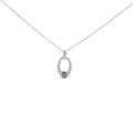 Sterling silver created emerald and white sapphire oval pendant necklace 18 bijoux-nyc direct