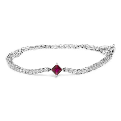 .925 Sterling Silver Created Ruby and Sapphire Adjustable Tennis Chain Bracelet - Bijoux-NYC Direct