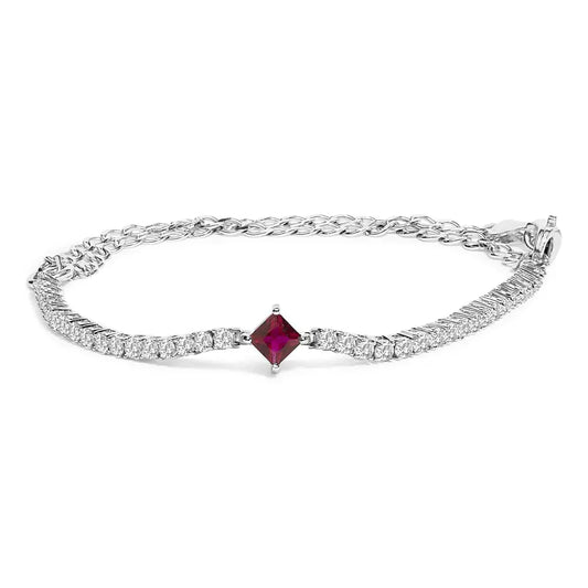 .925 Sterling Silver Created Ruby and Sapphire Adjustable Tennis Chain Bracelet - Bijoux-NYC Direct