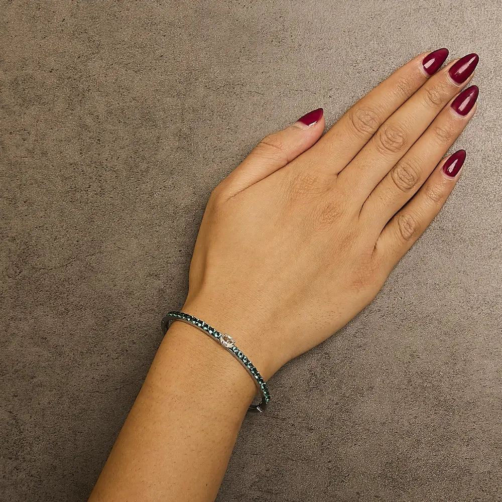 .925 sterling silver created sapphire and emerald semi eternity bangle bracelet 7’’ inches bracelets/bangle/bangle handcrafted