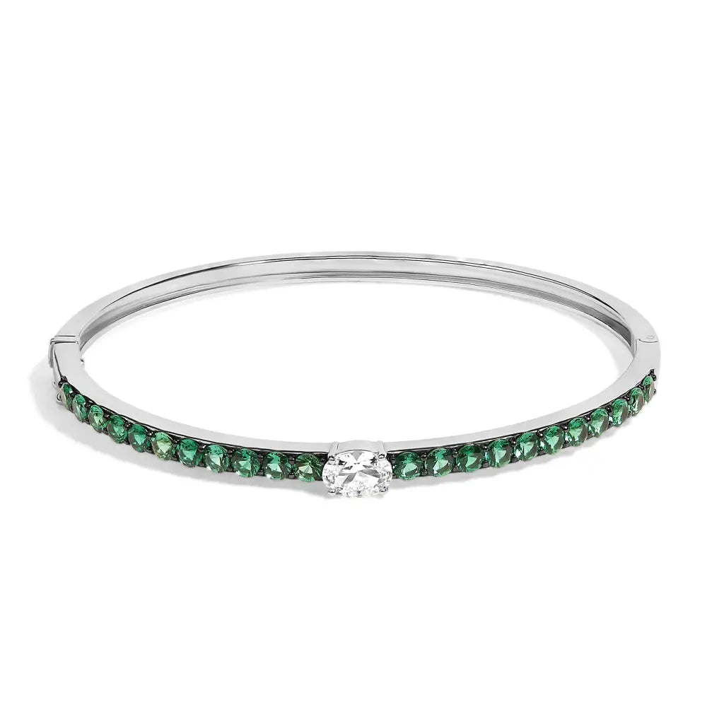 .925 sterling silver created sapphire and emerald semi eternity bangle bracelet 7’’ inches bracelets/bangle/bangle handcrafted