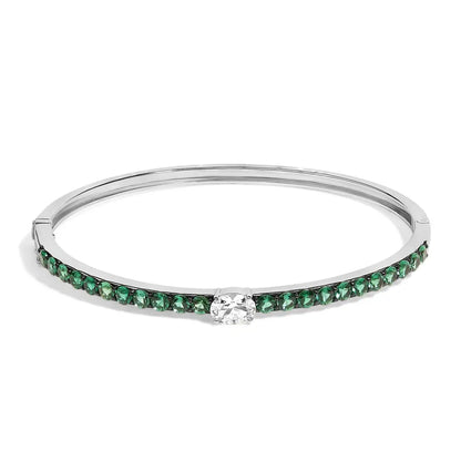 .925 sterling silver created sapphire and emerald semi eternity bangle bracelet 7’’ inches bracelets/bangle/bangle handcrafted