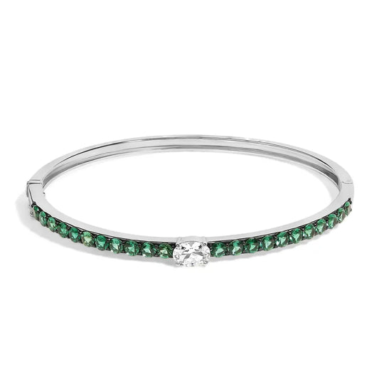 .925 sterling silver created sapphire and emerald semi eternity bangle bracelet 7’’ inches bracelets/bangle/bangle handcrafted