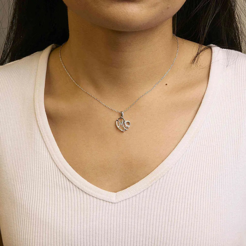 .925 sterling silver cursive mom heart diamond accent pendant necklace (j k color i2 i3 clarity) 18’’ inches
