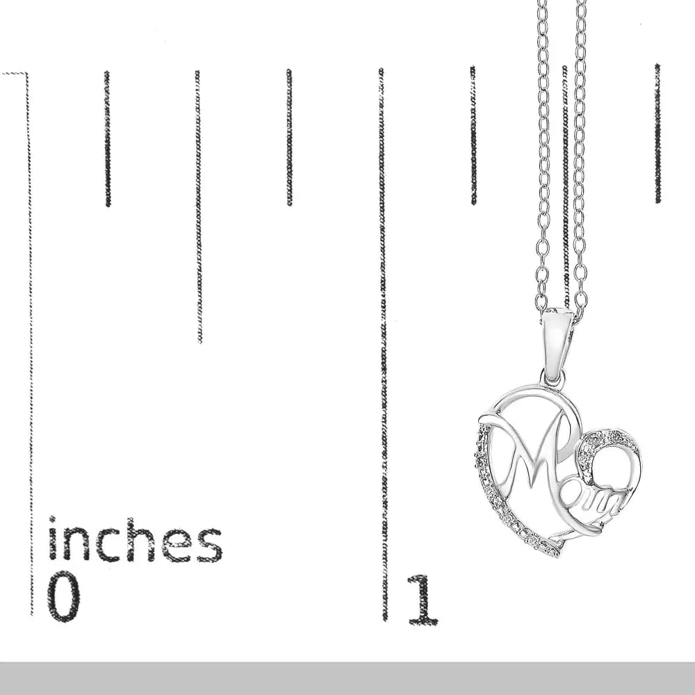 .925 sterling silver cursive mom heart diamond accent pendant necklace (j k color i2 i3 clarity) 18’’ inches