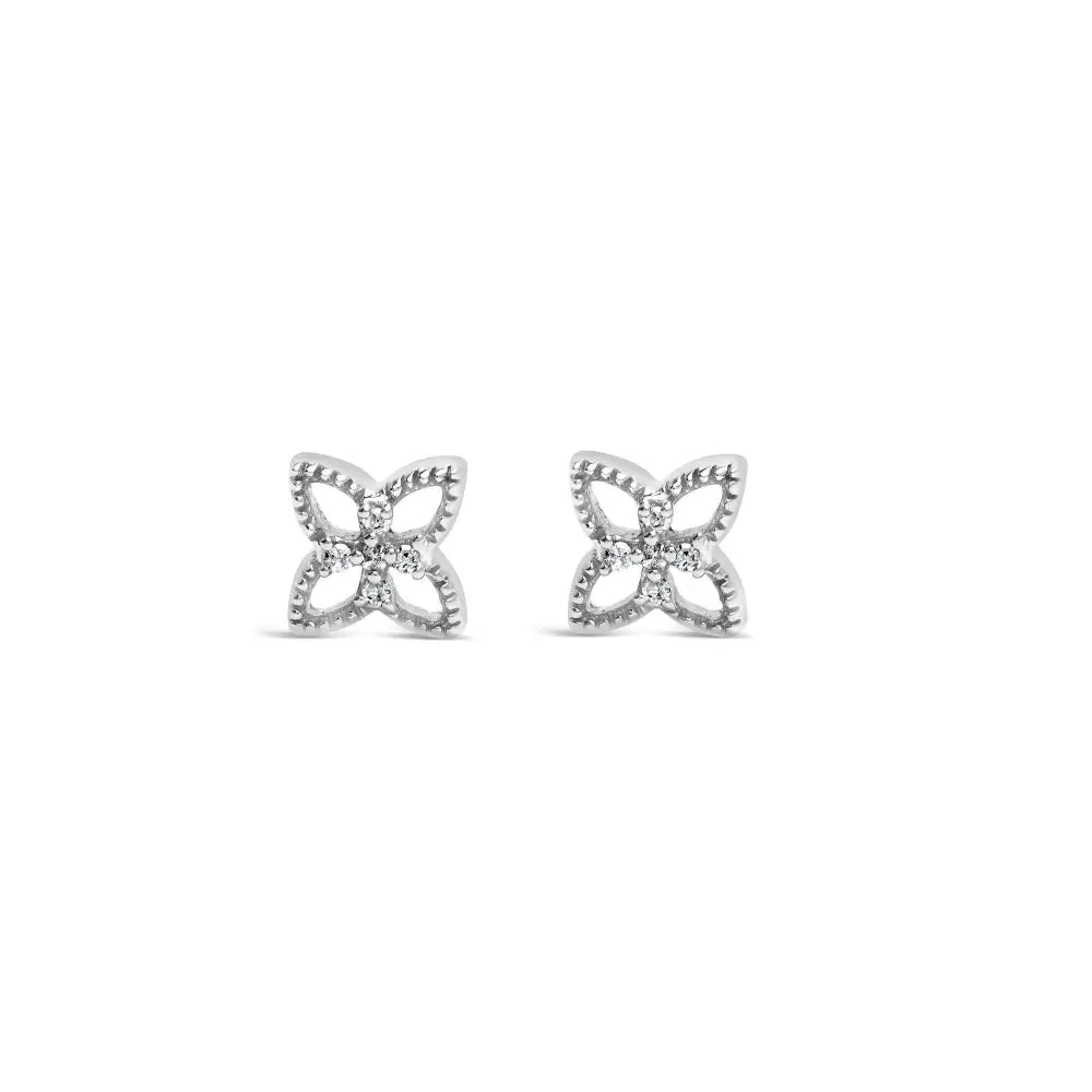 925 Sterling Silver Diamond Accent 4 Petal Flower Stud Earring (H-I Color, I1-I2 Clarity) - Bijoux-NYC Direct