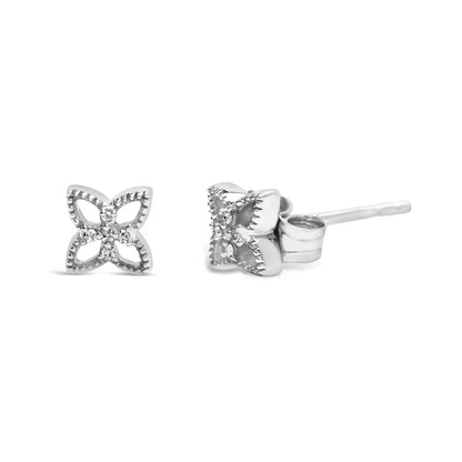 925 Sterling Silver Diamond Accent 4 Petal Flower Stud Earring (H-I Color, I1-I2 Clarity) - Bijoux-NYC Direct