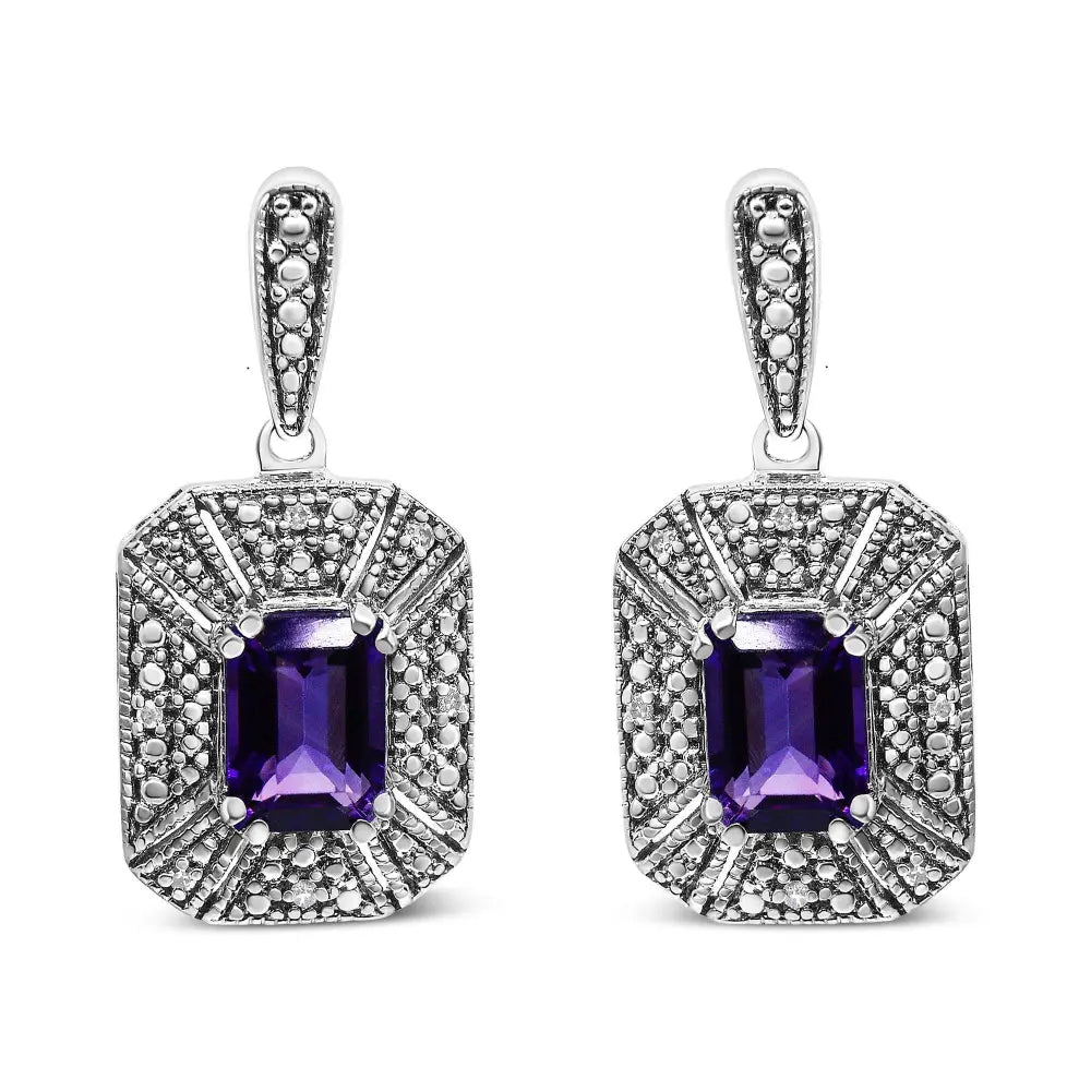 .925 Sterling Silver Diamond Accent and 7x5mm Purple Amethyst Stud Earrings (I-J Color, I2-I3 Clarity) - Bijoux-NYC Direct