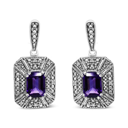 .925 Sterling Silver Diamond Accent and 7x5mm Purple Amethyst Stud Earrings (I-J Color, I2-I3 Clarity) - Bijoux-NYC Direct