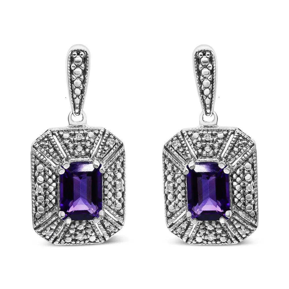 Amethyst & diamond halo stud earrings in sterling silver – 7x5mm