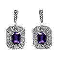 Amethyst & diamond halo stud earrings in sterling silver – 7x5mm
