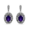 Oval amethyst & diamond accent milgrain stud earrings in sterling silver bijoux-nyc direct