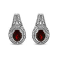 Oval garnet & diamond accent milgrain stud earrings in sterling silver bijoux-nyc direct