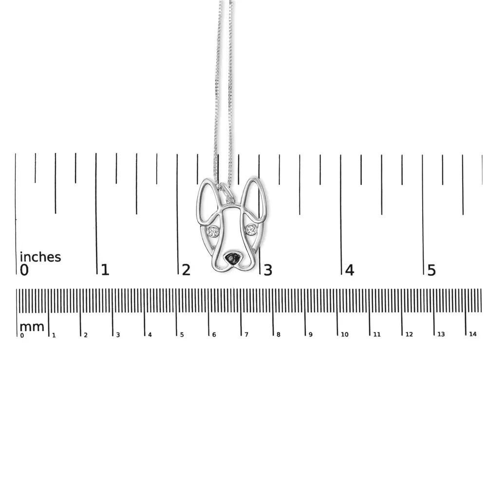 .925 sterling silver diamond accent and black enamel french bullldog 18’’ inch pendant necklace inch (i j color i2 i3 clarity)
