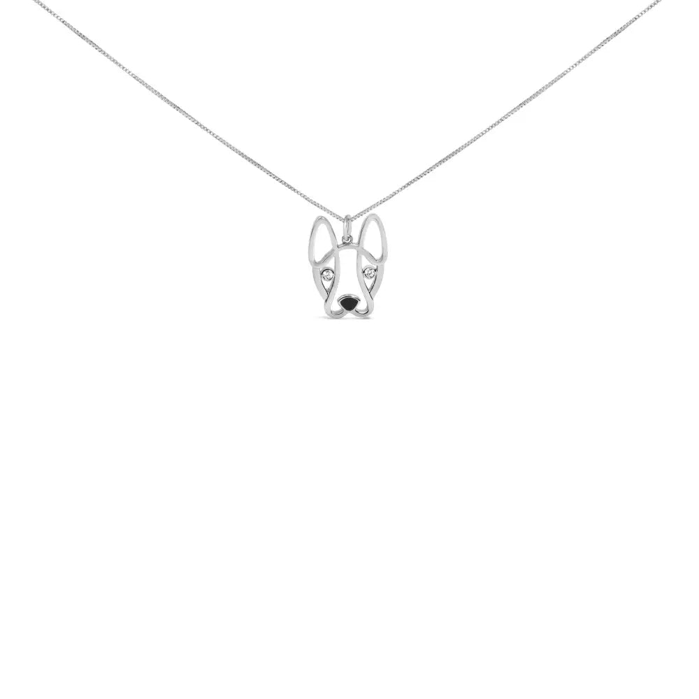 Sterling silver diamond and black enamel french bulldog 18 inch necklace bijoux-nyc direct
