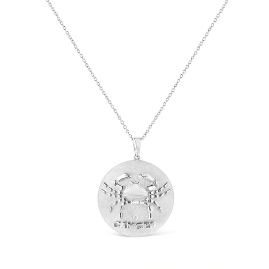 .925 Sterling Silver Diamond Accent Cancer Zodiac Design 18" Pendant Necklace Medallion (K-L Color, I1-I2 Clarity) - Bijoux-NYC Direct