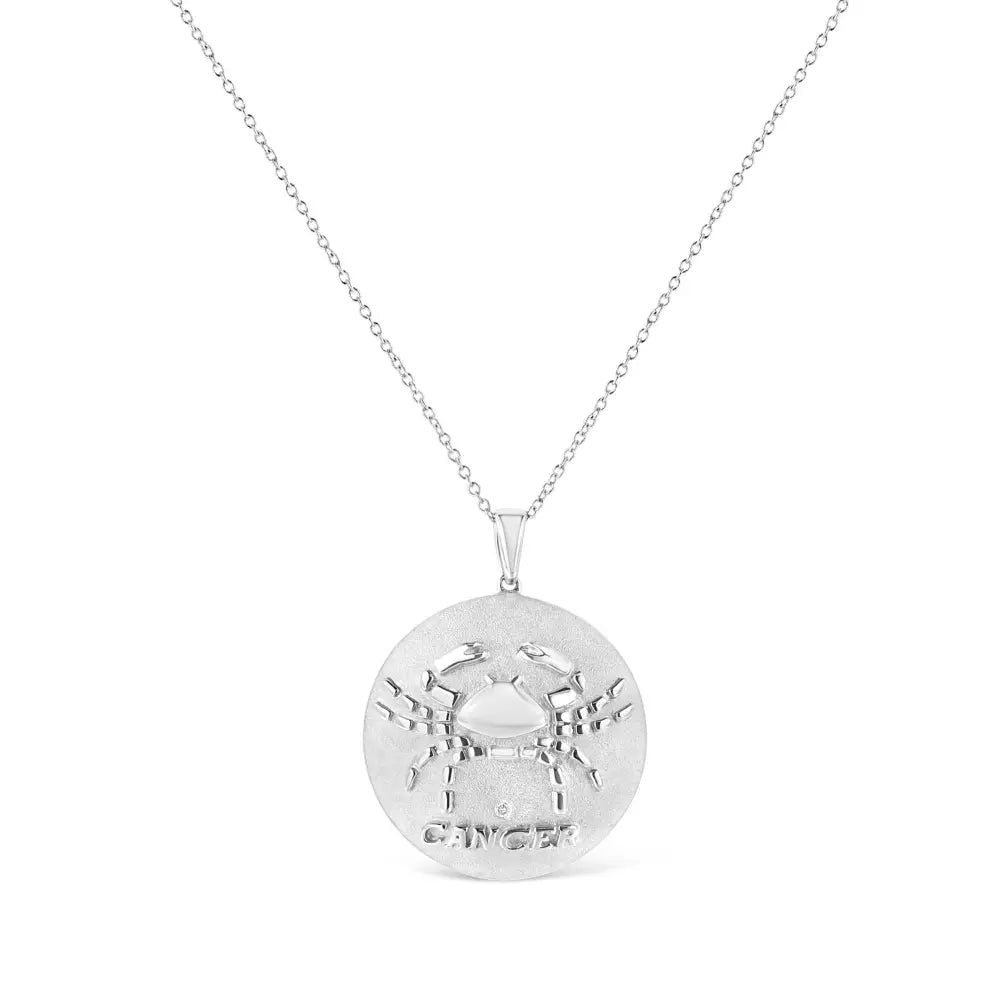Cancer zodiac diamond medallion in sterling silver 18 inch necklace bijoux-nyc direct