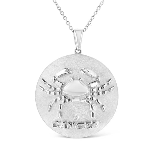 .925 Sterling Silver Diamond Accent Cancer Zodiac Design 18" Pendant Necklace Medallion (K-L Color, I1-I2 Clarity) - Bijoux-NYC Direct