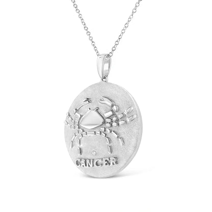 .925 Sterling Silver Diamond Accent Cancer Zodiac Design 18" Pendant Necklace Medallion (K-L Color, I1-I2 Clarity) - Bijoux-NYC Direct