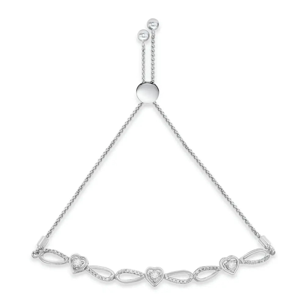 Diamond accent triple heart & infinity adjustable bolo bracelet in sterling silver bijoux-nyc direct