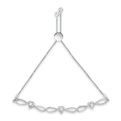 .925 Sterling Silver Diamond Accent Heart and Infinity 4”-10” Adjustable Bolo Bracelet (I-J Color, I3 Clarity) - Bijoux-NYC Direct