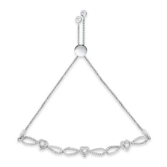 .925 Sterling Silver Diamond Accent Heart and Infinity 4”-10” Adjustable Bolo Bracelet (I-J Color, I3 Clarity) - Bijoux-NYC Direct