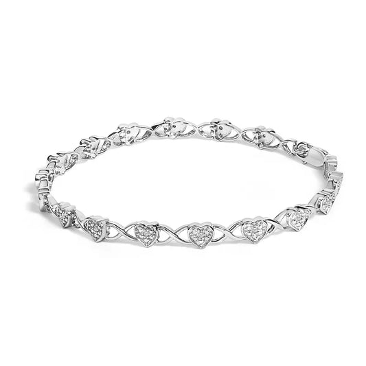 .925 sterling silver diamond accent heart link bracelet (i j color i3 clarity) 7.25’’ bracelets/bracelet/tennis handcrafted