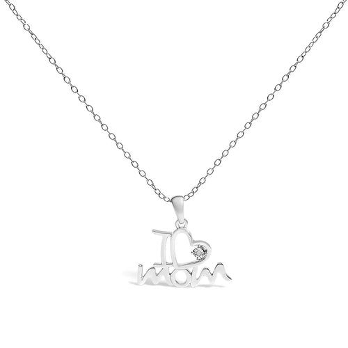 .925 sterling silver diamond accent ’i love mom’ heart pendant necklace (j-k color i2-i3 clarity) - 18’’ inches