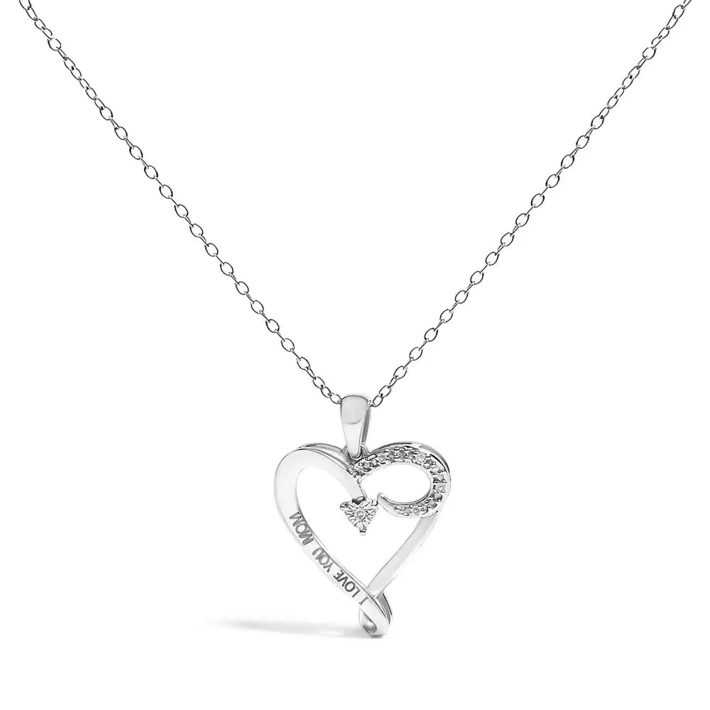 .925 sterling silver diamond accent ’i love you mom’ heart pendant necklace (j k color i2 i3 clarity) 18’’ inches