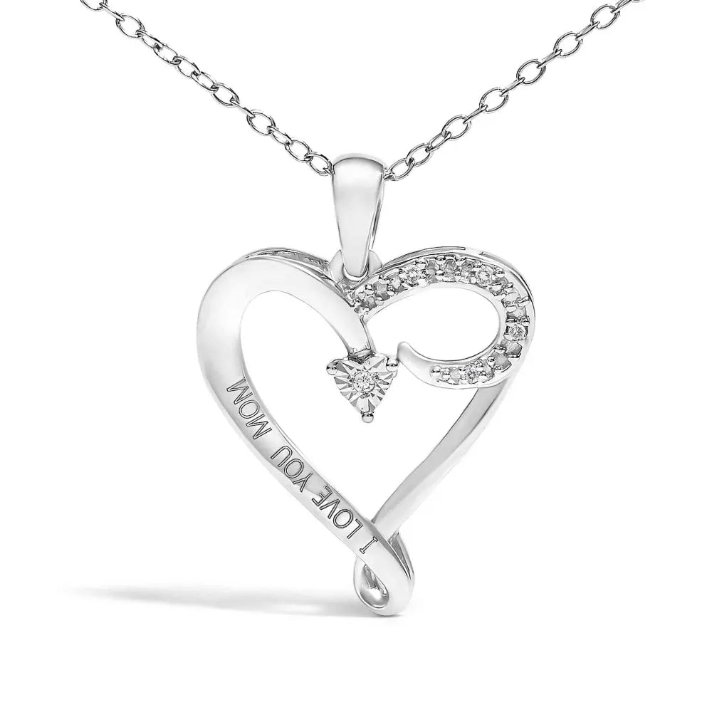 .925 sterling silver diamond accent ’i love you mom’ heart pendant necklace (j k color i2 i3 clarity) 18’’ inches