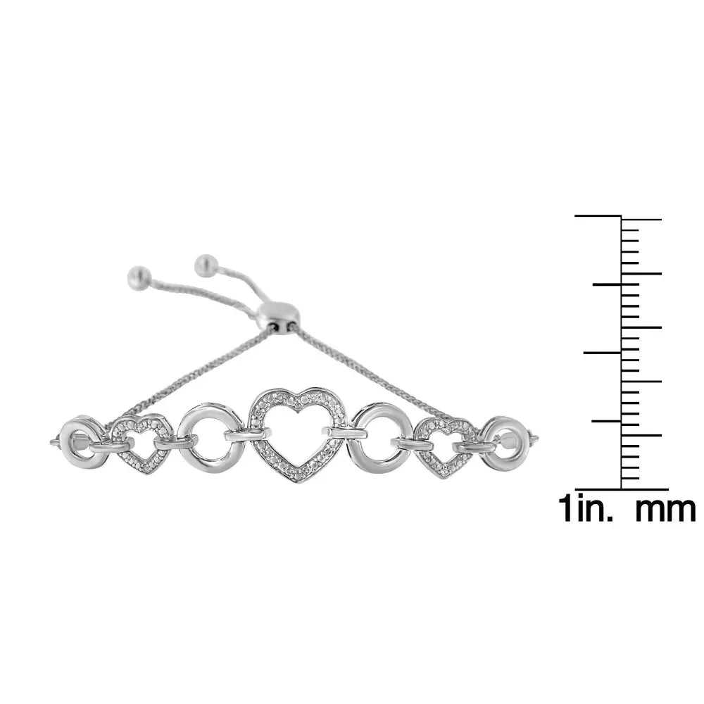 .925 Sterling Silver Diamond Accent Interlinking Triple Heart 4”-10” Adjustable Bolo Tennis Bracelet Bolo Bracelet (H-I Color, I2-I3 Clarity) - Bijoux-NYC Direct