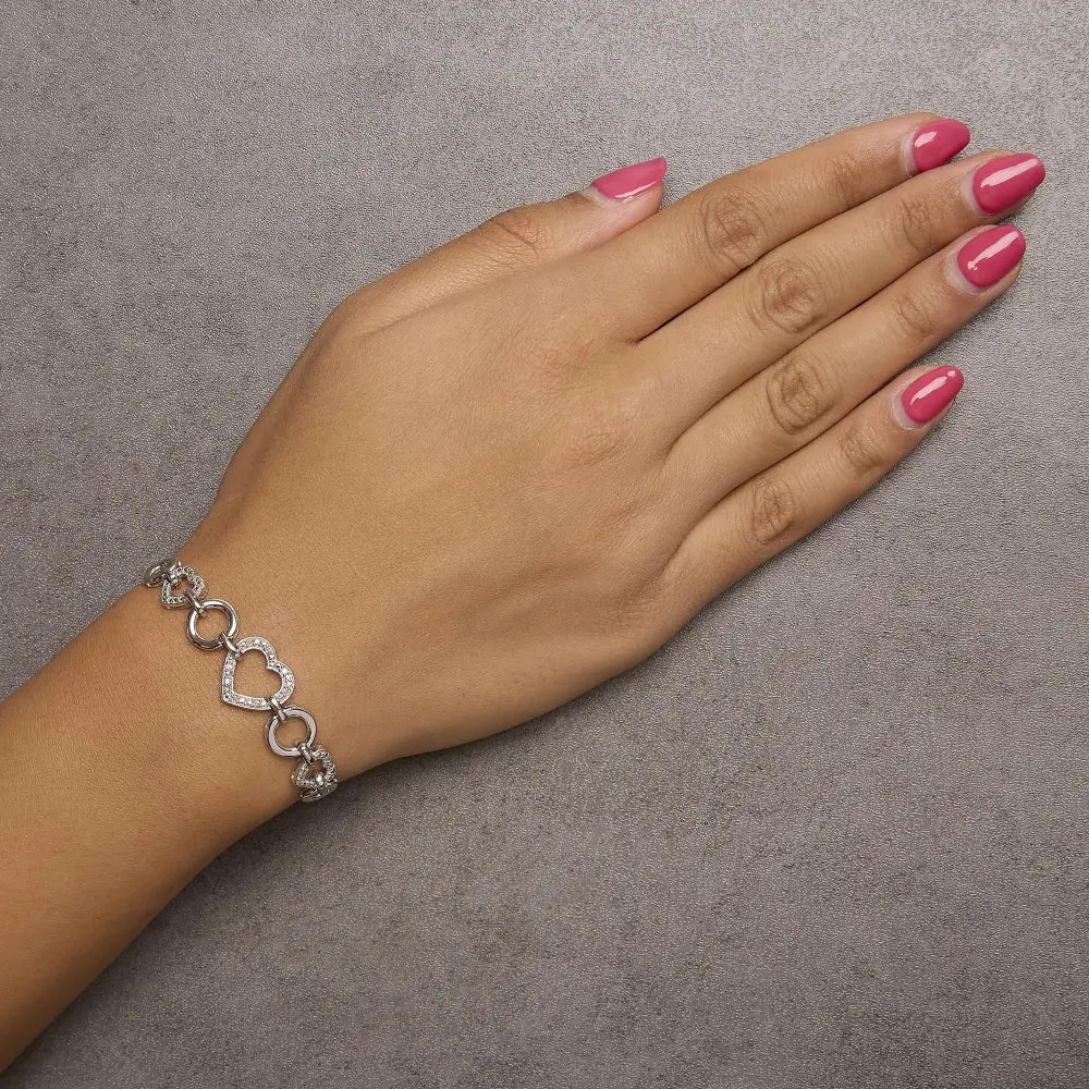 925 sterling silver 1/10 cttw diamond triple heart adjustable bolo bracelet bijoux-nyc direct