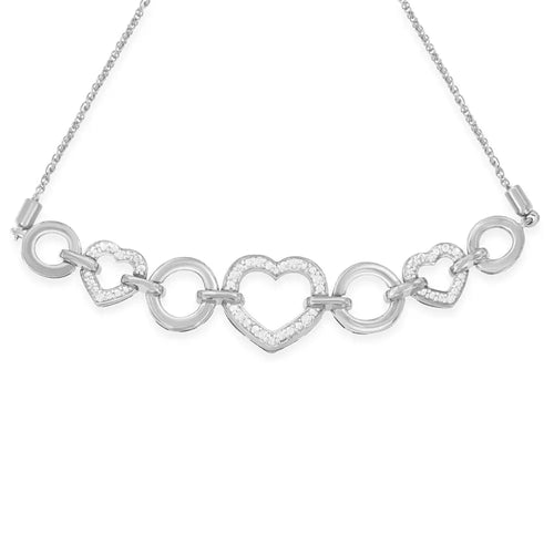 .925 sterling silver diamond accent interlinking triple heart 4”-10” adjustable bolo tennis bracelet bolo bracelet (h-i
